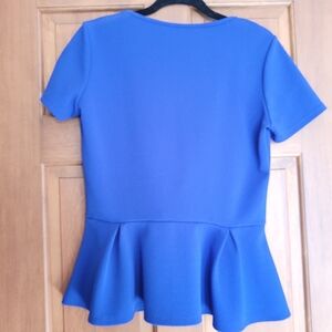Royal Blue Short Sleeve Peplum V-neck